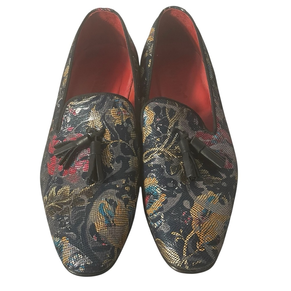 Fertini Mens Tapestry Leather Multicolor Tassel Slip On Loafer Oxford Shoe Sz 44